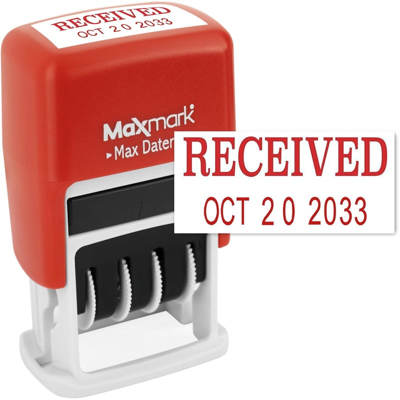 MaxMark Self-Inking Rubber Date Office Stamp with Received Phrase & Date - RED Ink (Max Dater II), 12-Year Band - Image 1